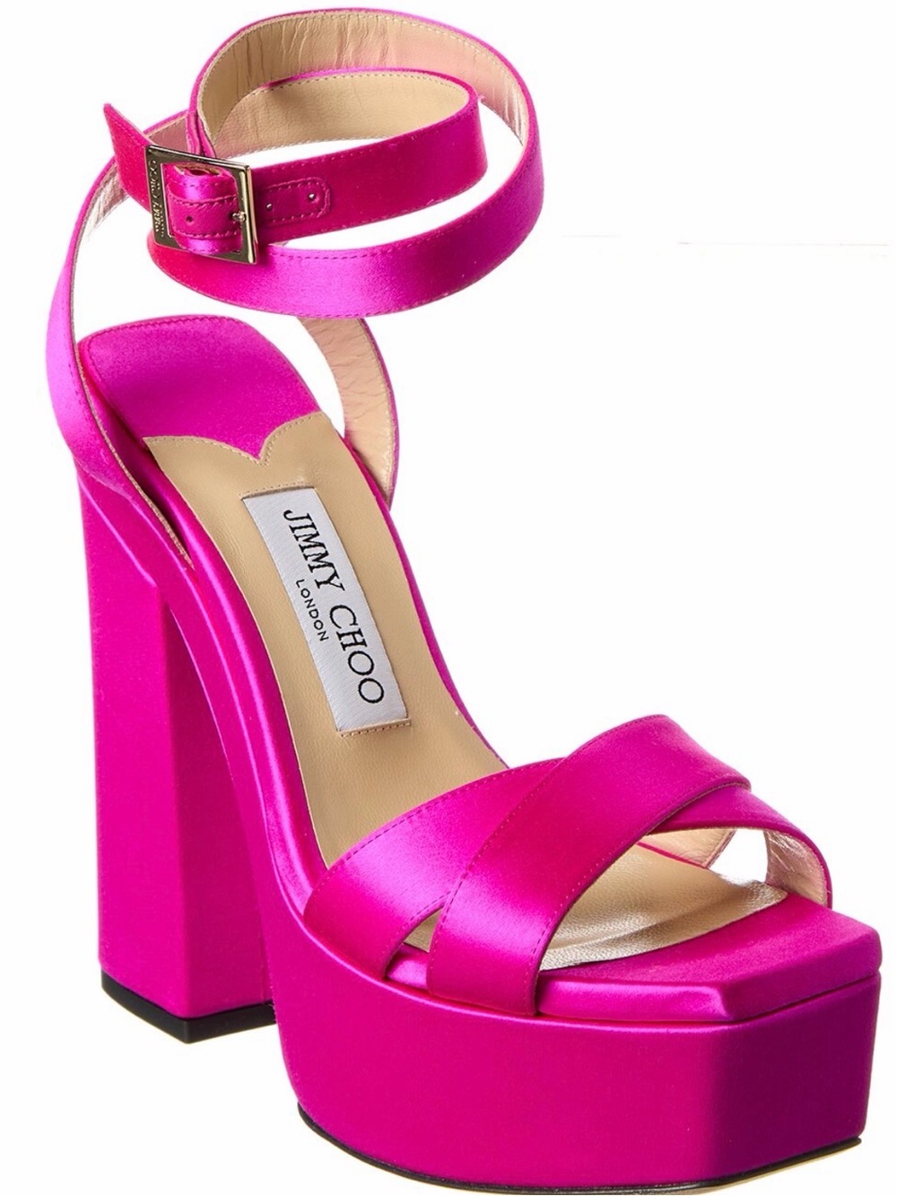 Jimmy Choo Hot Pink Satin Platform Ankle-Strap Sandal